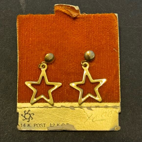 Carla Vintage Earrings 14 K. Post 12K Gold Filled Star Cut Out Earrings - Picture 1 of 5
